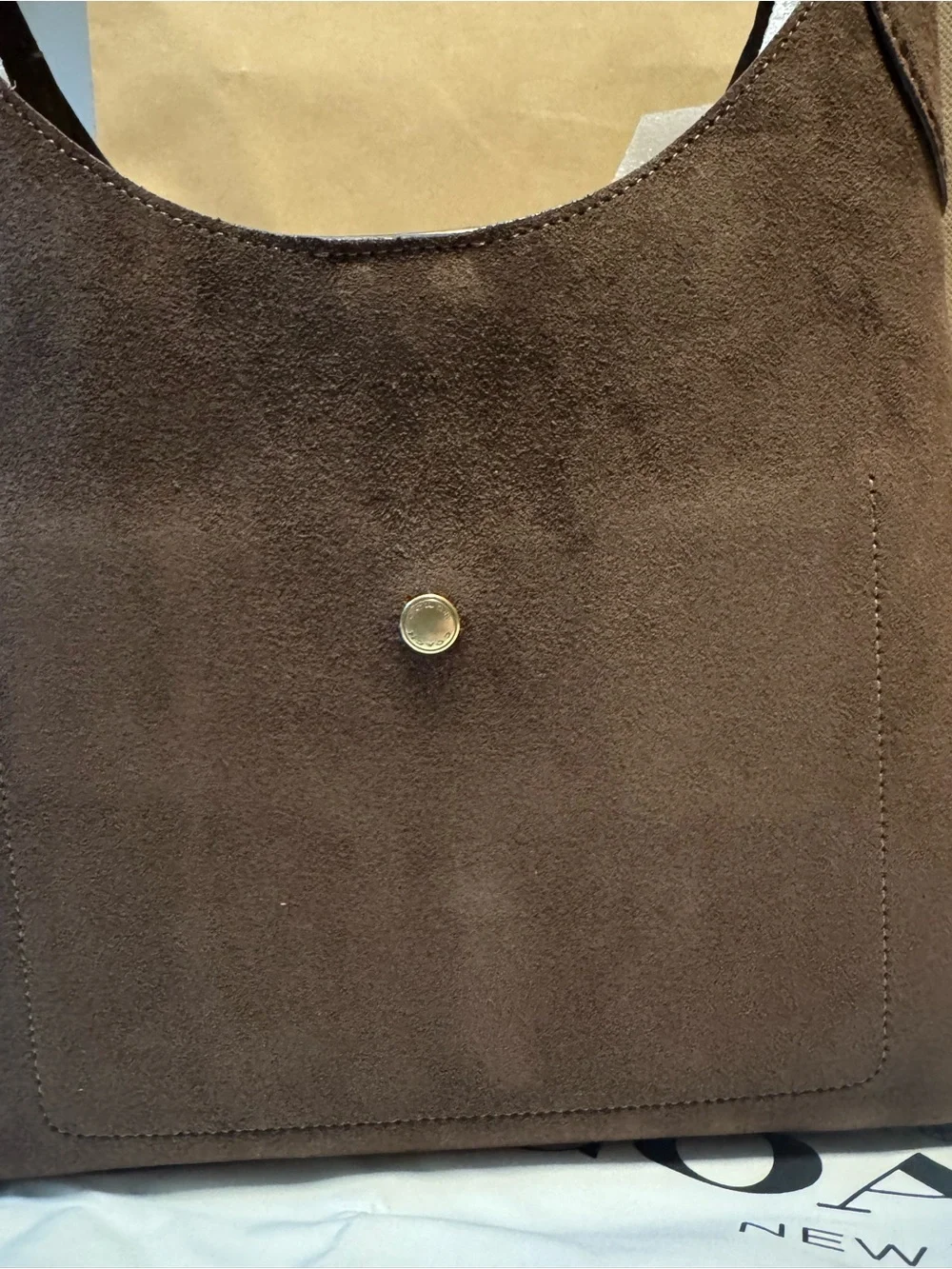 COACH Brooklyn 28Suede Shoulder Bag in Dark Chocolate/ Brass